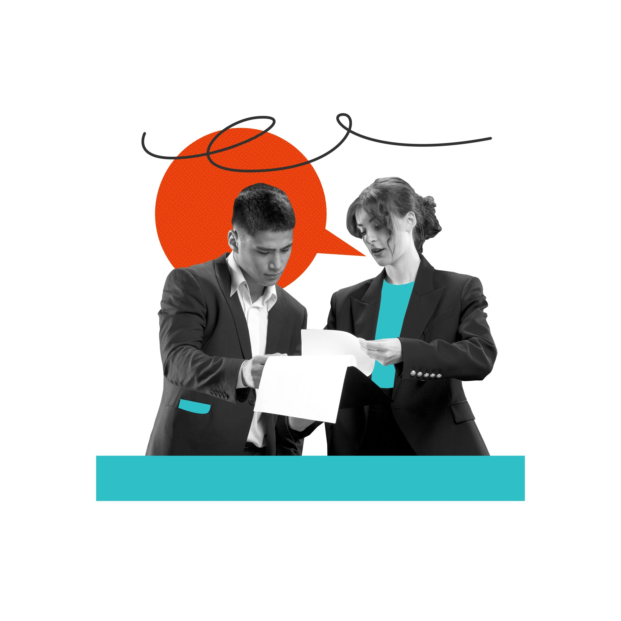 Business professionals reviewing documents in discussion